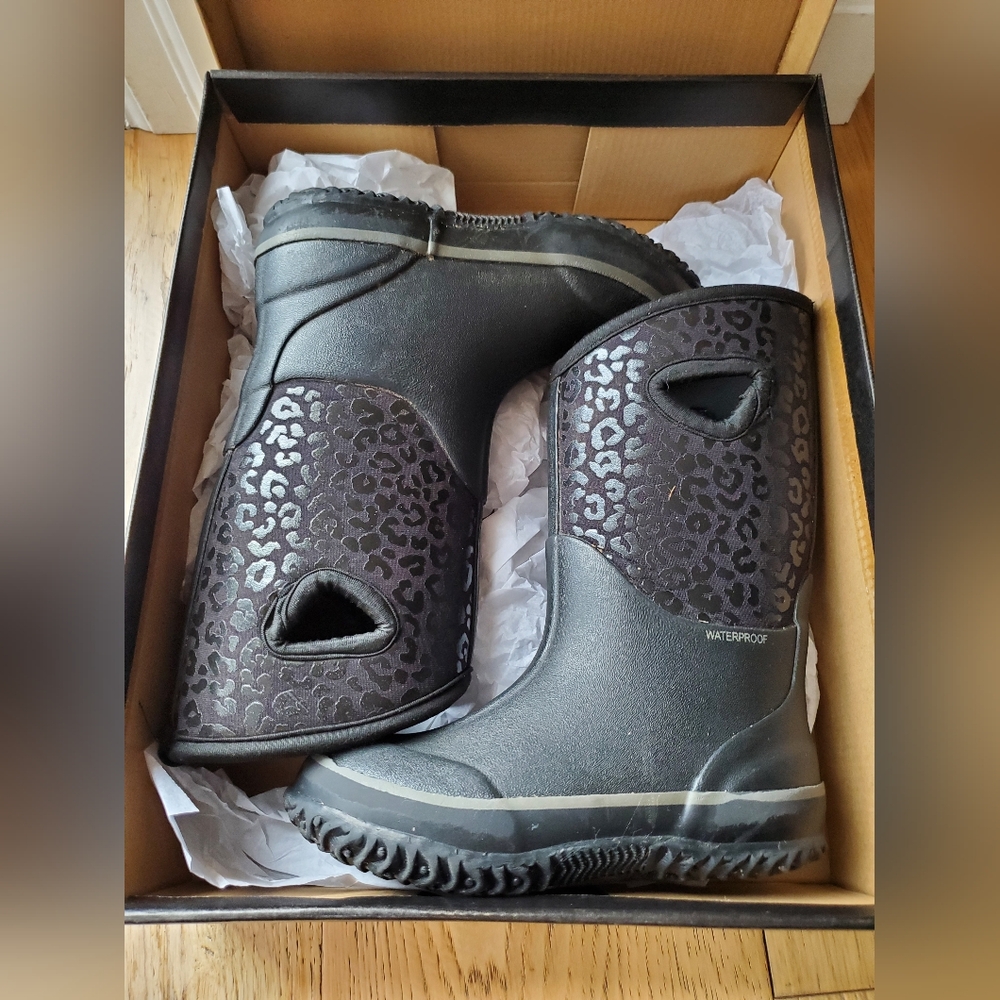 11t Black Leopard Print Waterproof Boots